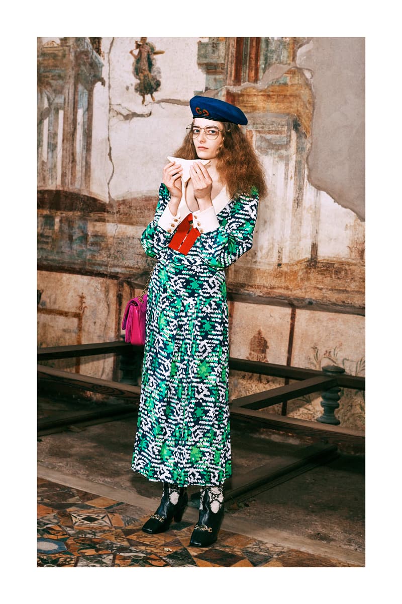 Gucci Pre-Fall 2019 Collection Lookbook Dress Green White Shoes Black