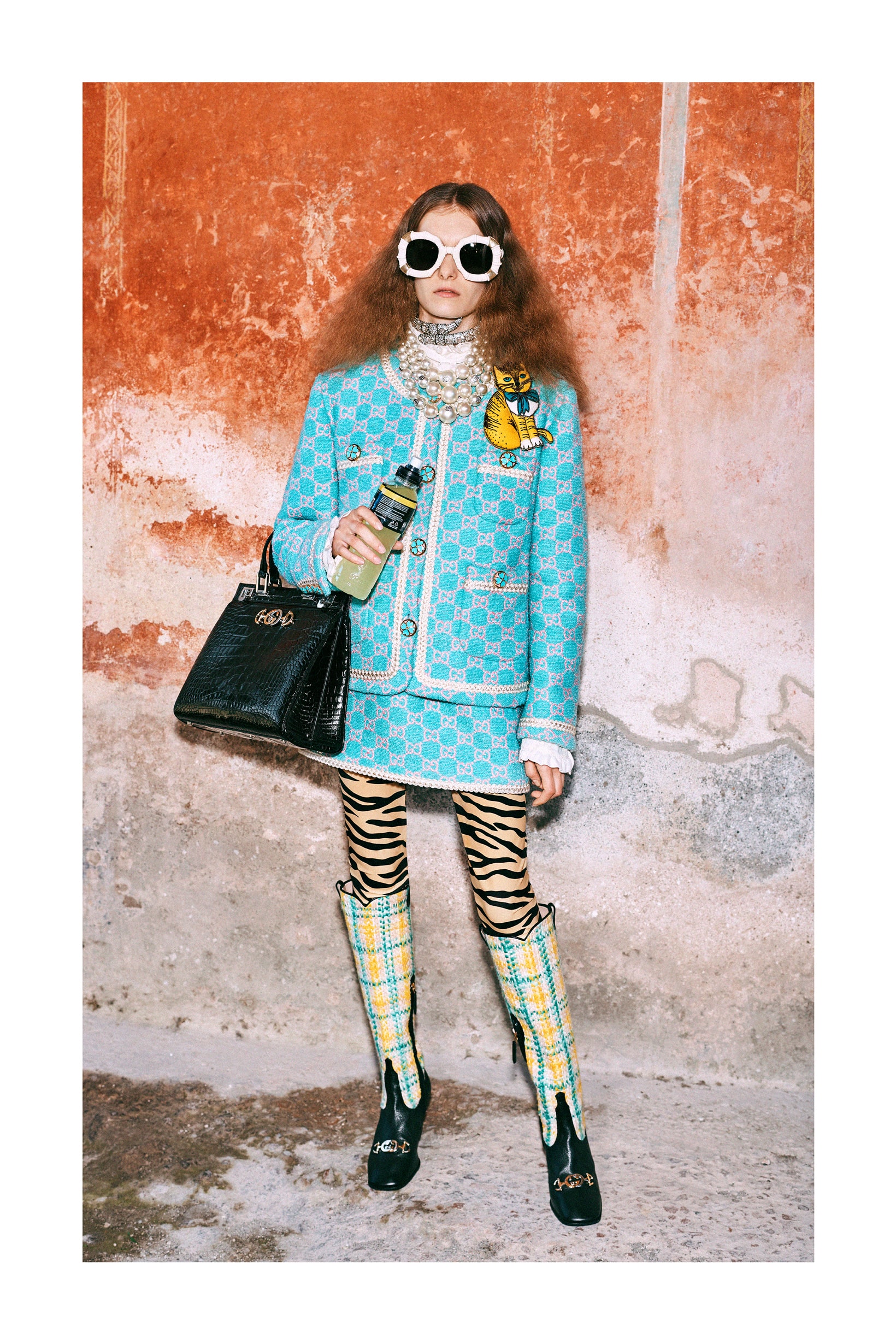 Gucci Pre-Fall 2019 Collection Lookbook Suit Blazer Skirt Teal