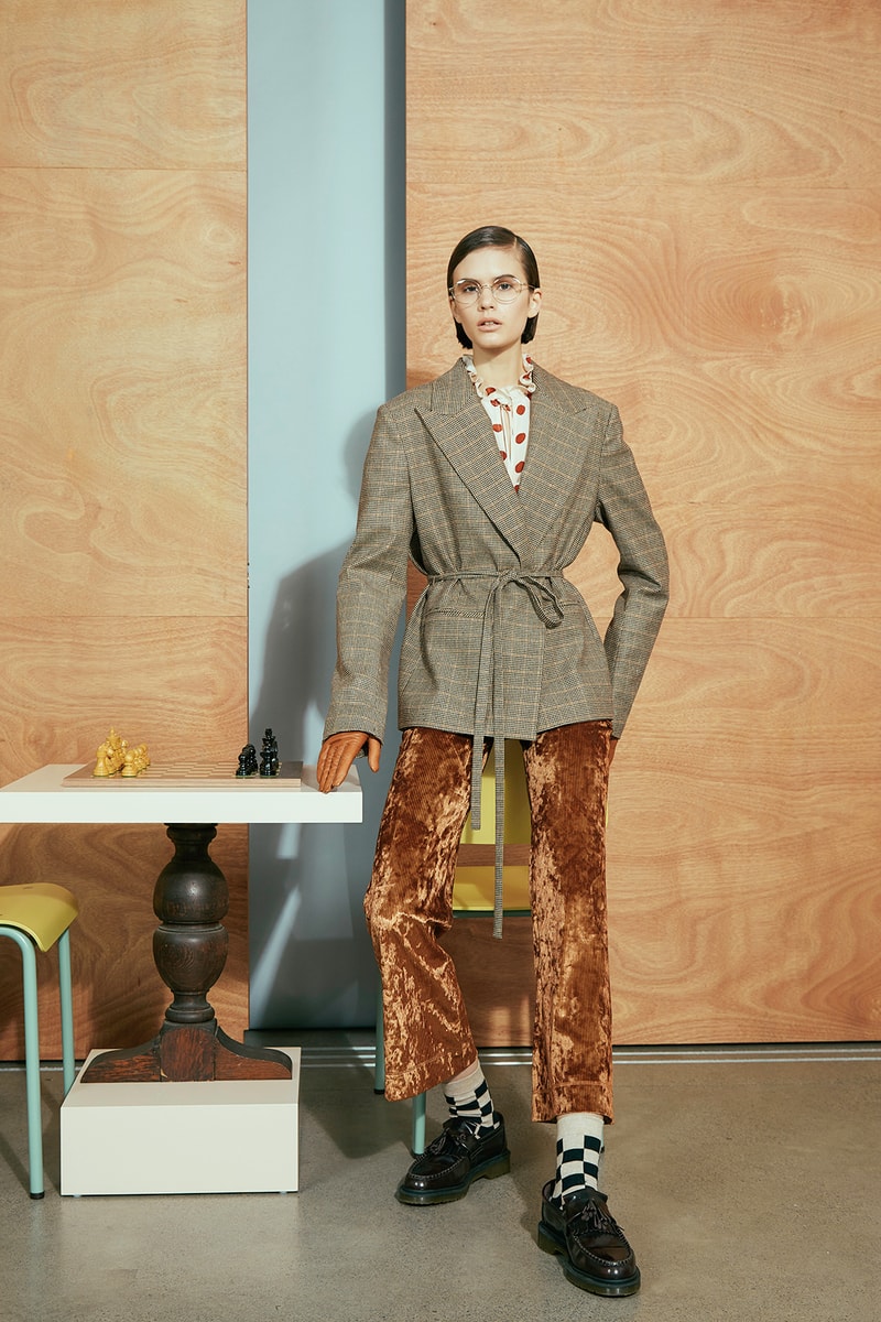 karen walker pre-fall 2019 lookbook suits tweed cardigan wool chess