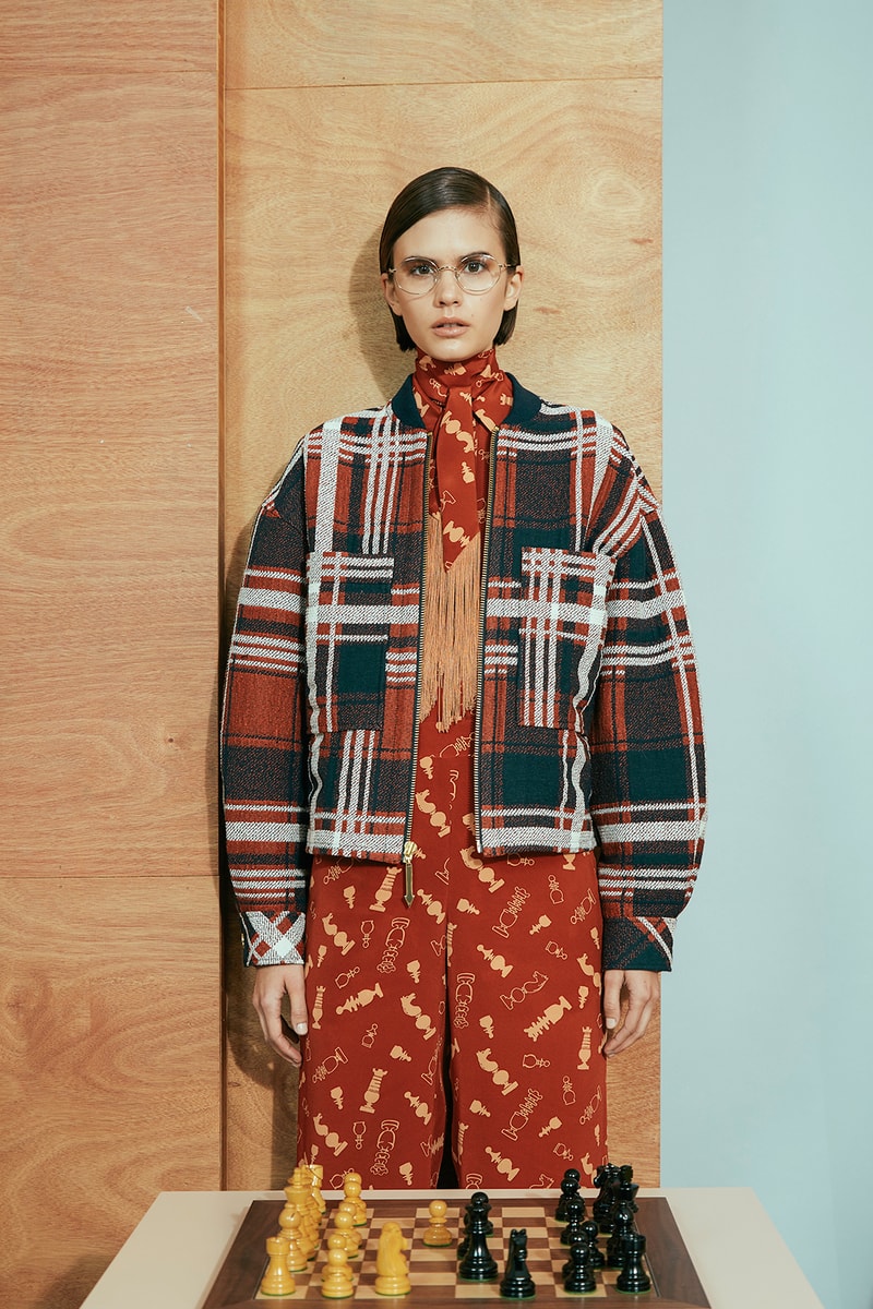 karen walker pre-fall 2019 lookbook suits tweed cardigan wool chess