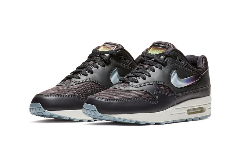 nike air max 1 giant jewel details swoosh logo tongue tag black pink cream tan glitter