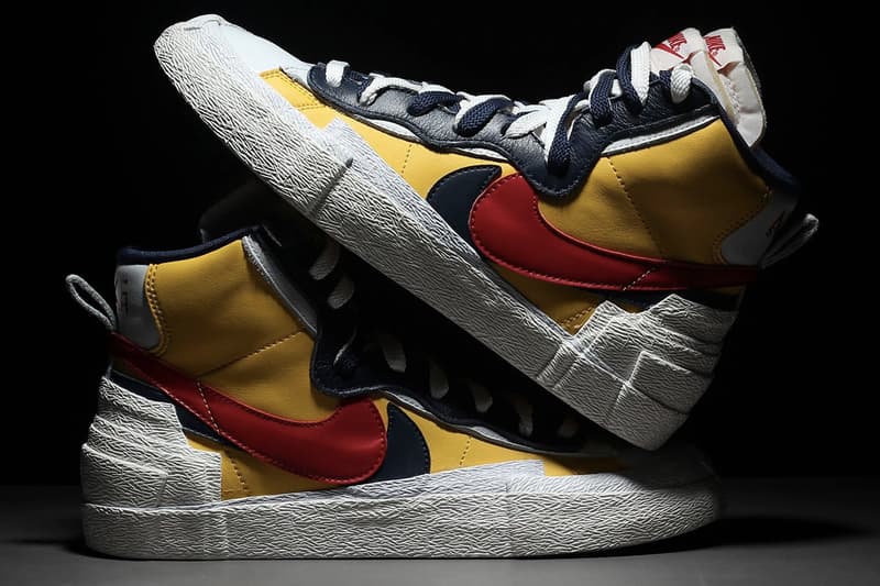  Nike Blazer Mid x Sacai Collaboration First Look Chitose Abe Layered Accent Yellow Blue Skateboard 