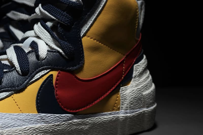  Nike Blazer Mid x Sacai Collaboration First Look Chitose Abe Layered Accent Yellow Blue Skateboard 