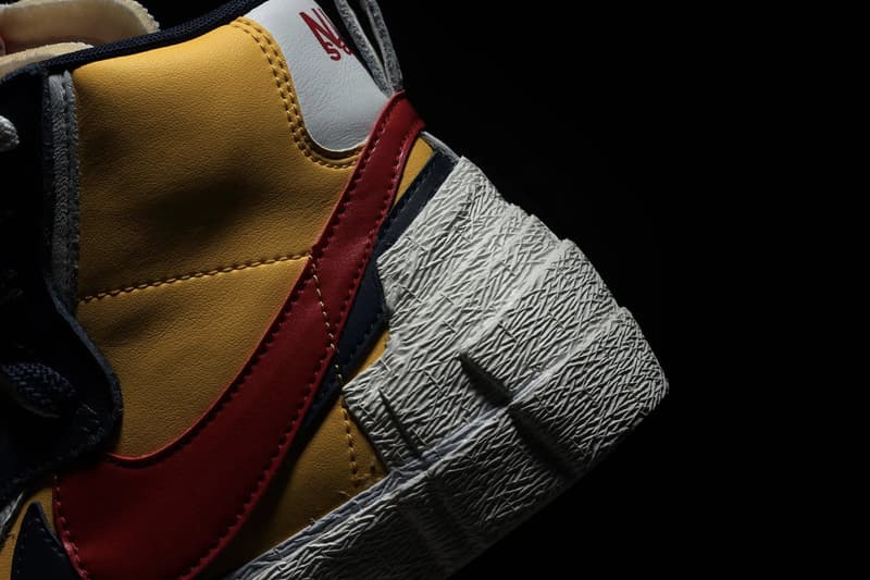  Nike Blazer Mid x Sacai Collaboration First Look Chitose Abe Layered Accent Yellow Blue Skateboard 