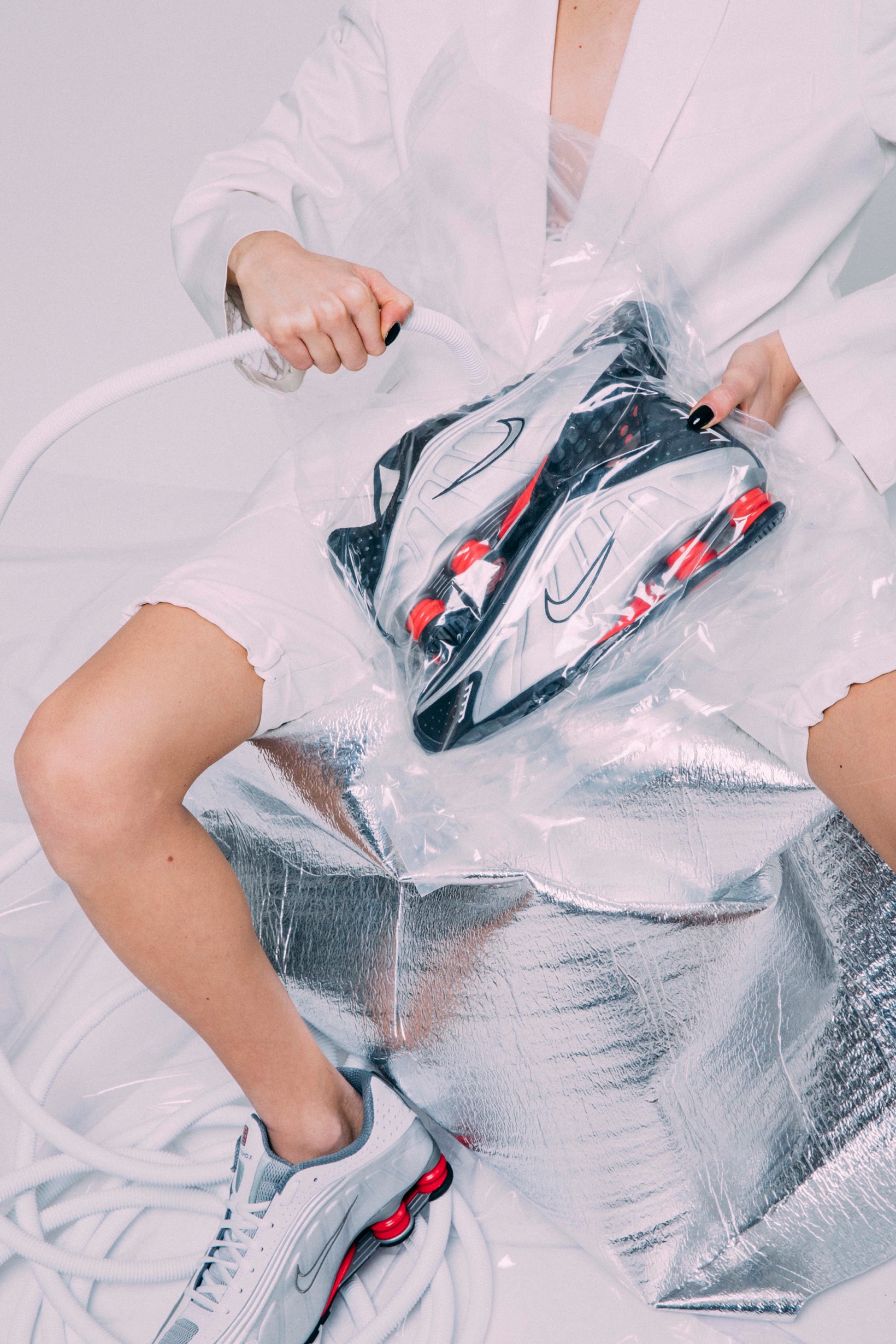 Nike Shox Launch Editorial Silver Black Red