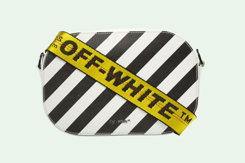 off white black and white striped bag