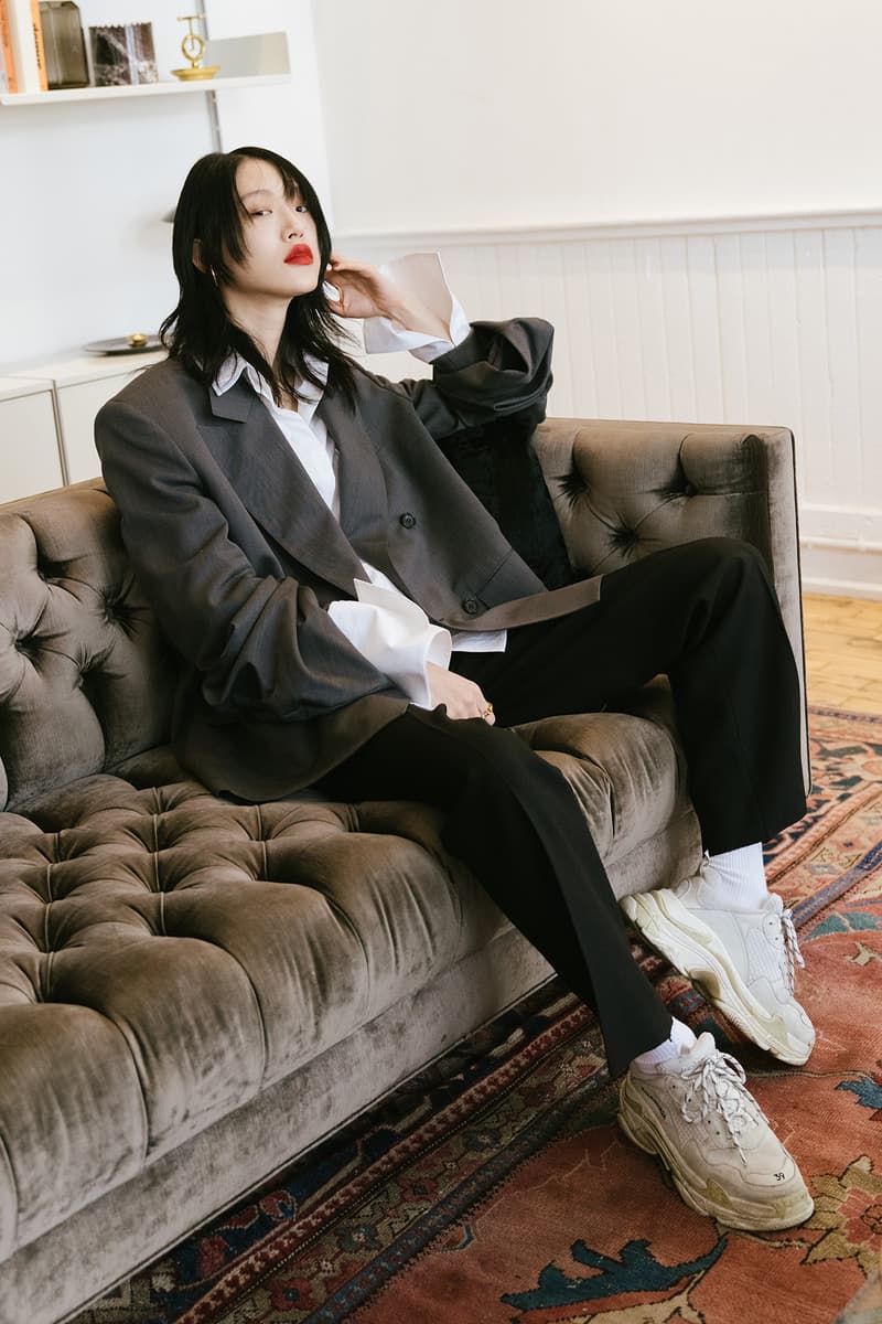 Sora Choi Korean Model Makeup Skincare Beauty Essentials Red Lip Black Hair Asian Supermodel balenciaga triple-s