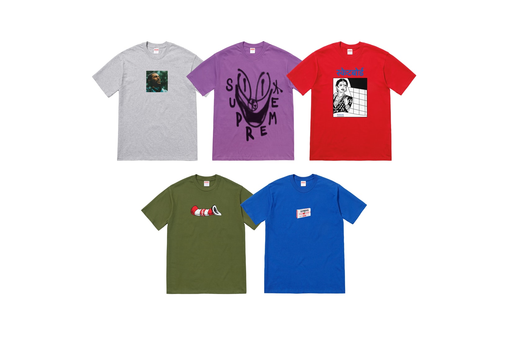 Supreme Marvin Gaye Fall Winter 2018 Collection T-Shirts Grey Purple Red Green Blue