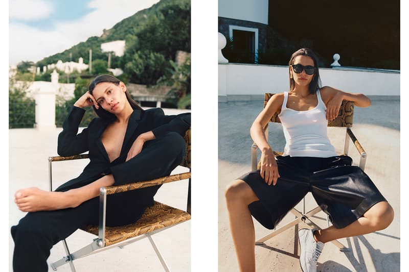 Bottega Veneta Spring 2019 SS19 Campaign Daniel Lee Tyrone Lebon Old Celine Designer black blazer suit leather short white tank top earrings sunglasses