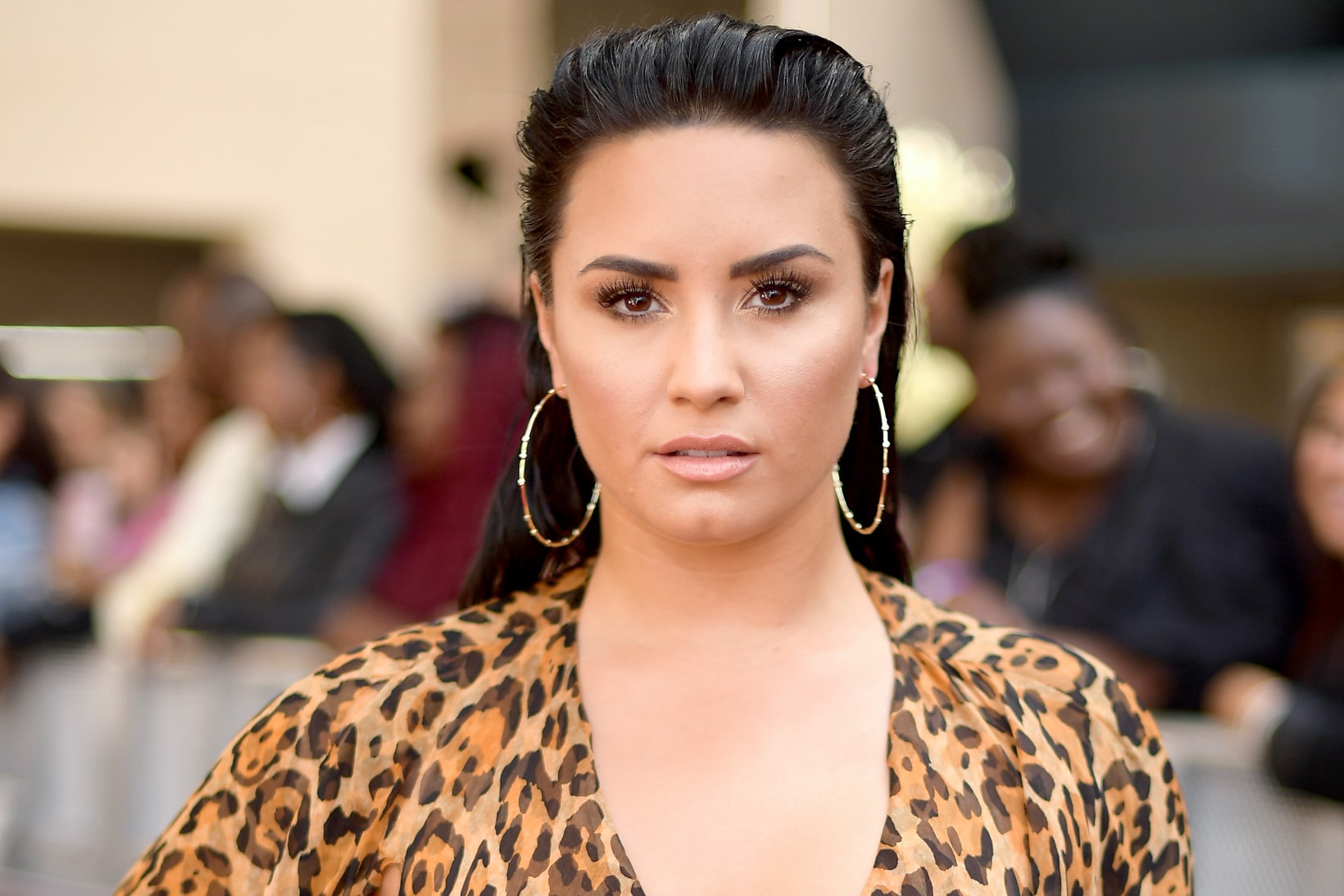 Demi Lovato 2018 Billboard Music Awards Leopard Print Dress Brown Black