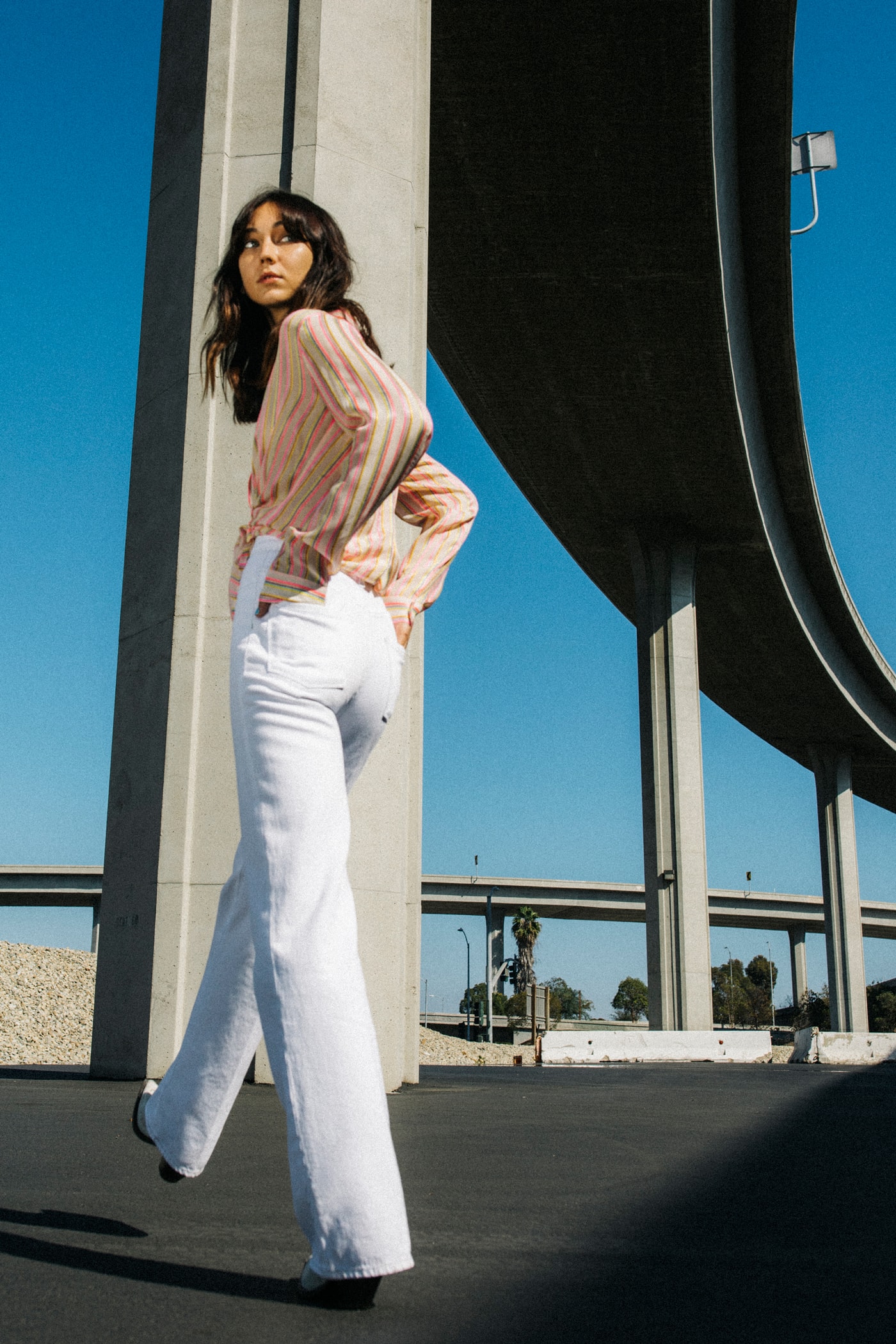J Brand Spring 2019 Campaign Top Yellow Pink Pants White