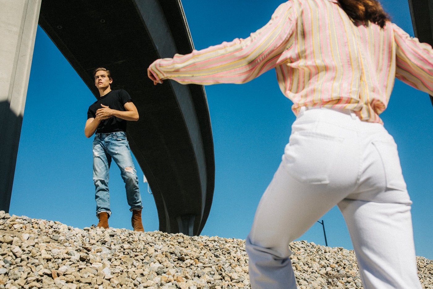 J Brand Spring 2019 Campaign Pants Blue Top Yellow Pink Denim White