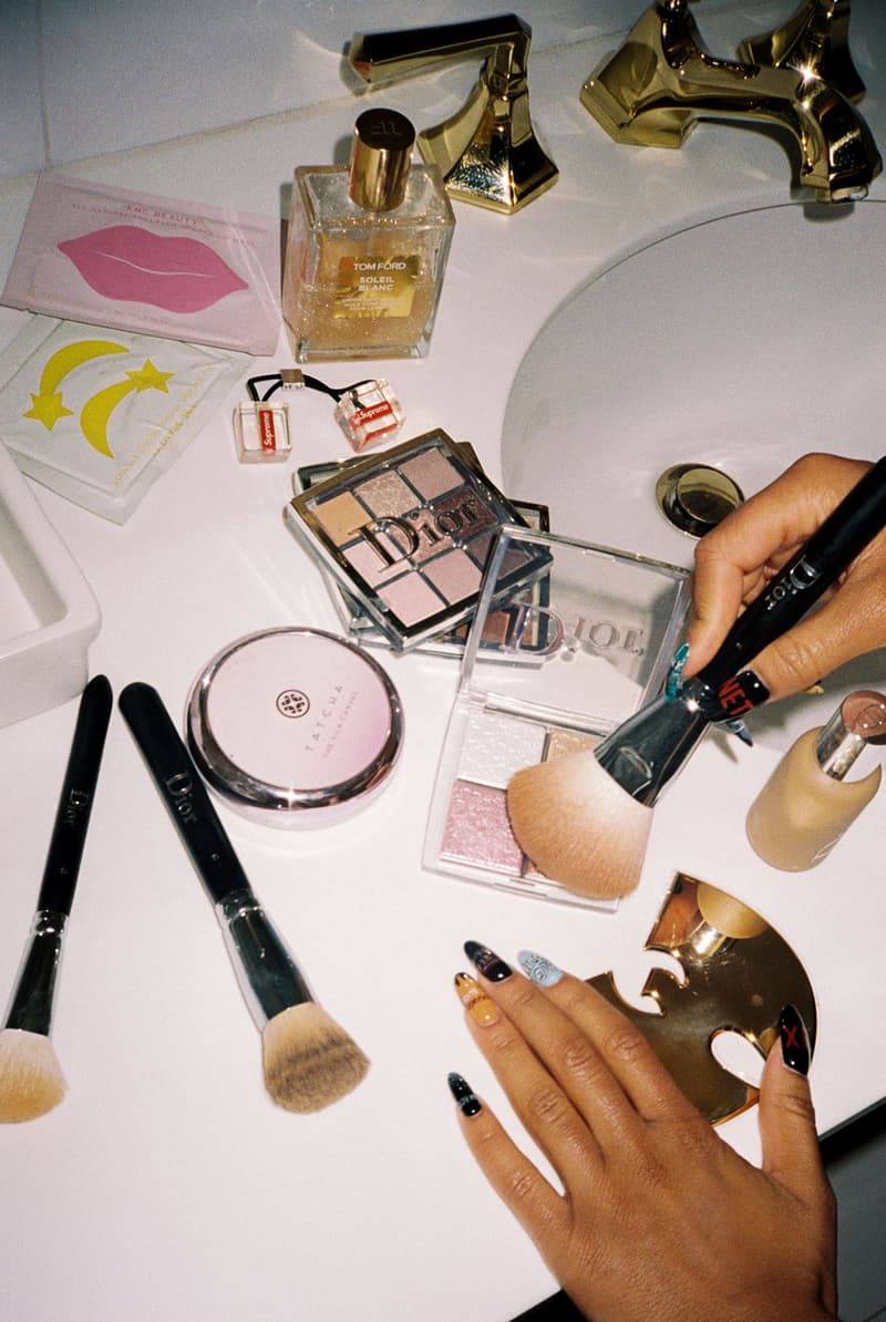 Kitty Cash DJ beauty makeup products routine tatcha primer brushes dior backstage palette