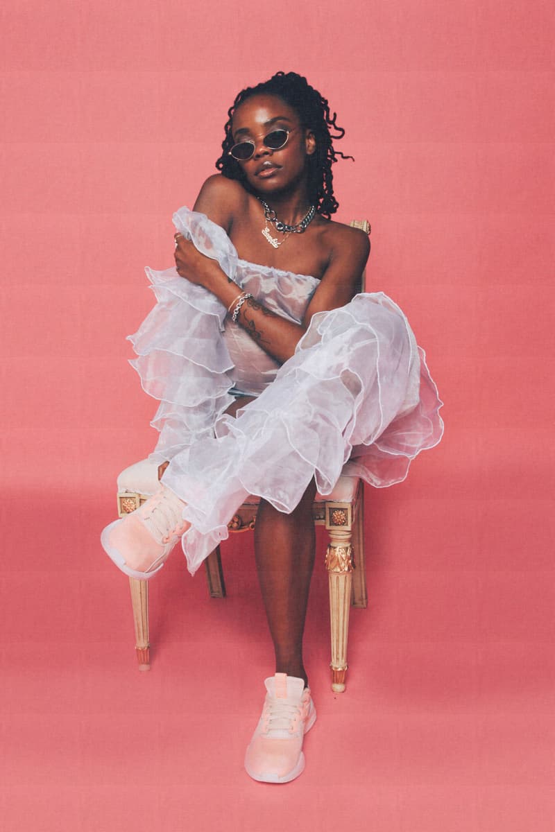 Lola Plaku x PUMA Nova GRL PWR Campaign Peach Bud Pearl Blush Bambii Azan Top White