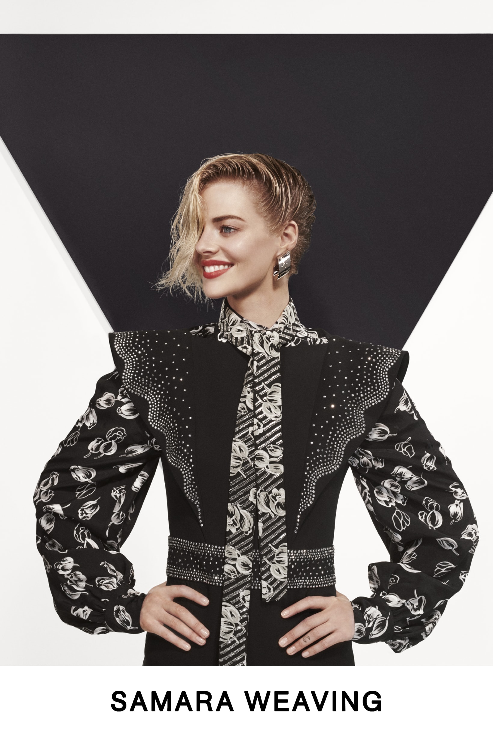 Louis Vuitton Pre-Fall 2019 Lookbook Samara Weaving Top Grey Jacket Black