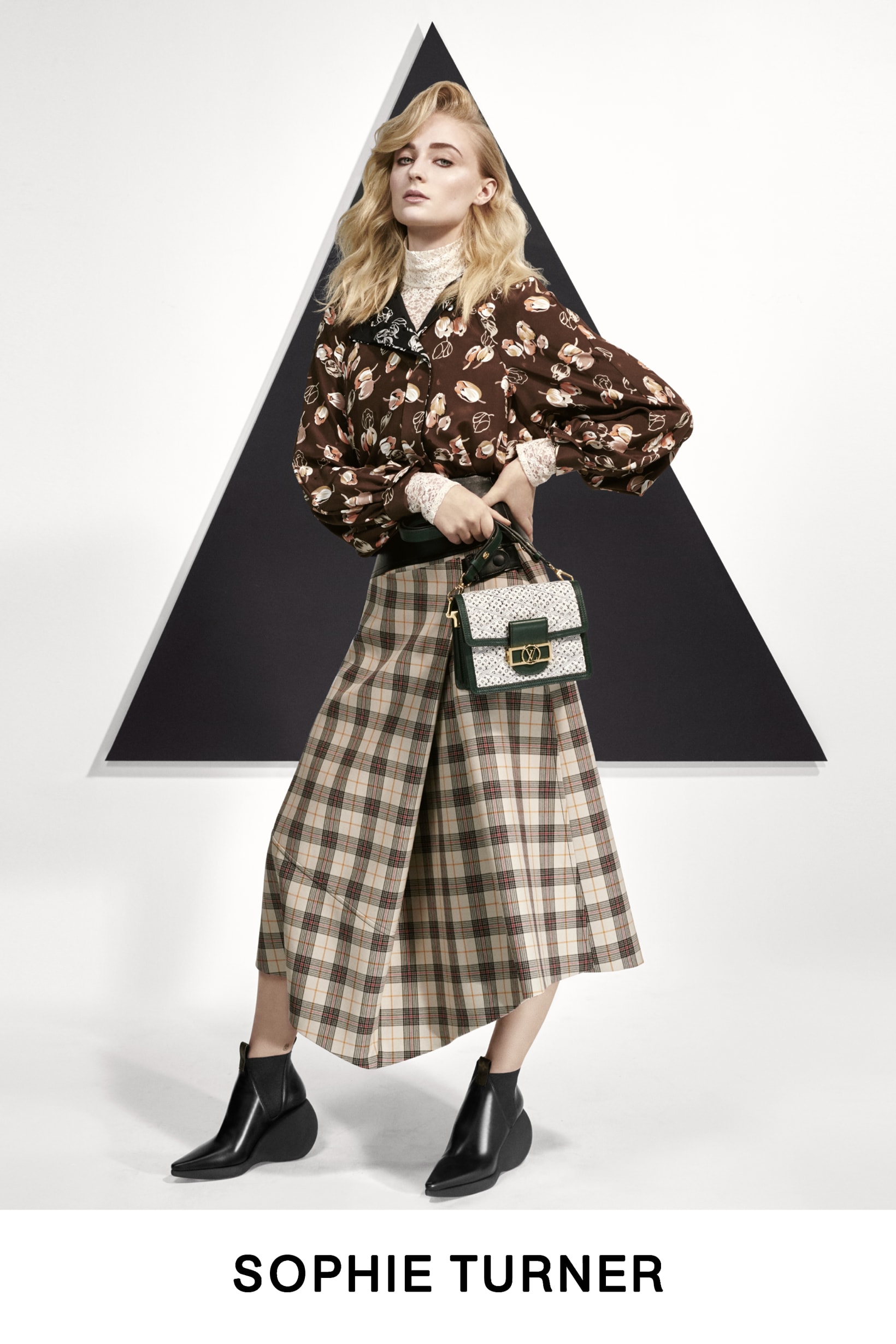 Louis Vuitton Pre-Fall 2019 Lookbook Sophie Turner Top Skirt Black Yellow