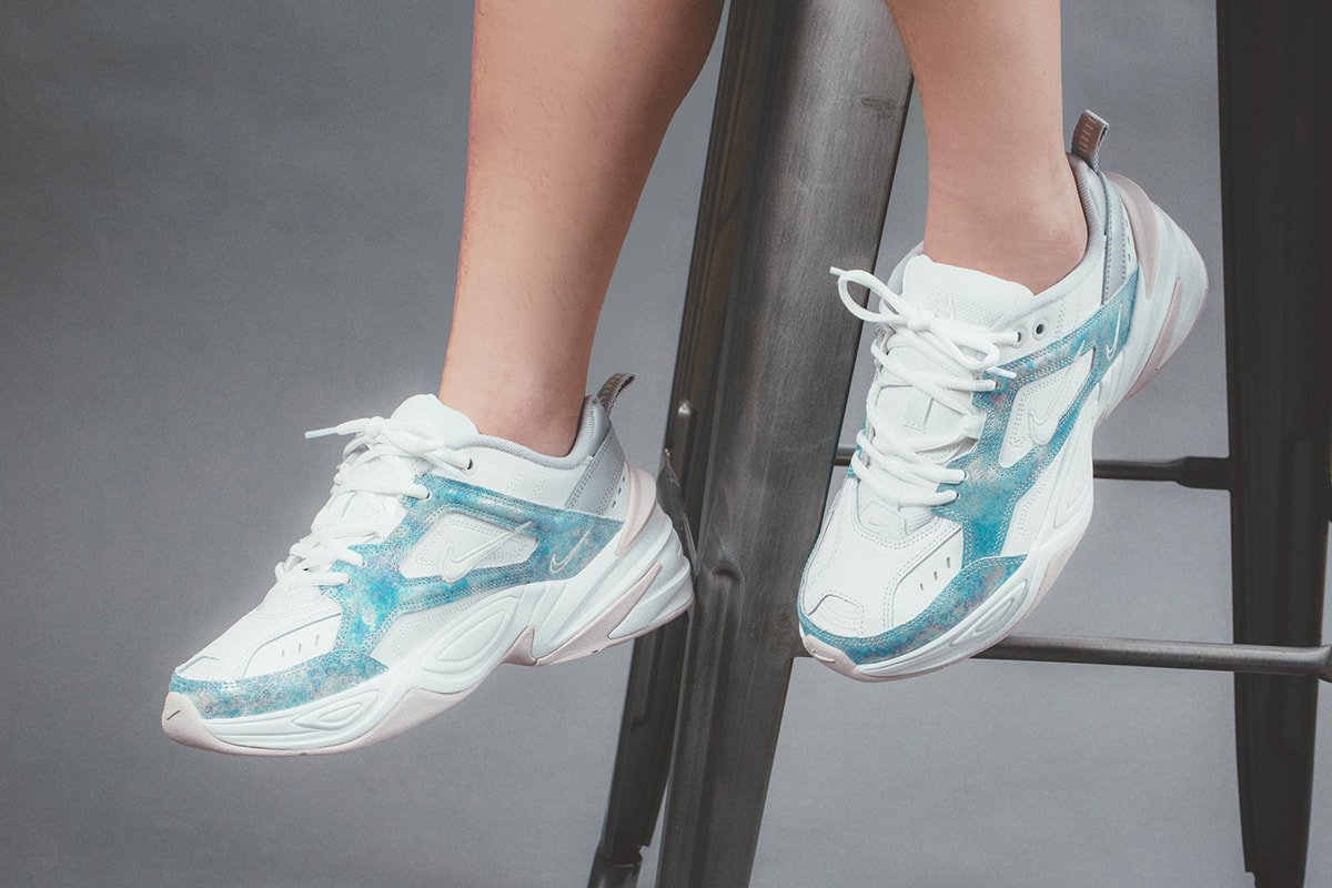 Nike M2K Tekno White Metallic Blue Silver Pink Chunky Sneakers