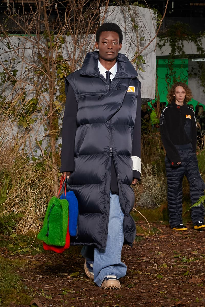 Off-White Virgil Abloh Fall Winter 2019 Paris Fashion Week Show Collection Backstage Jacket Black Jeans Blue