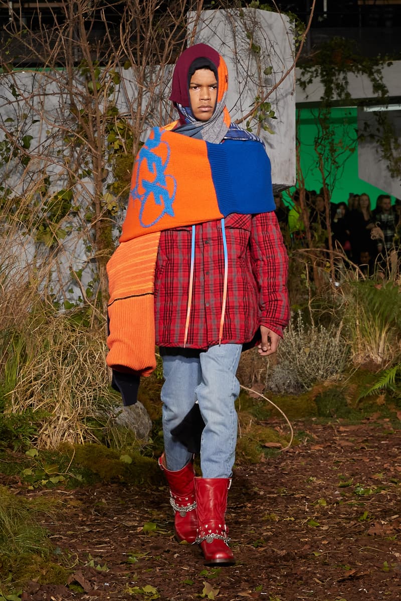 Off-White Virgil Abloh Fall Winter 2019 Paris Fashion Week Show Collection Backstage Patchwork Jacket Orange Red Blue