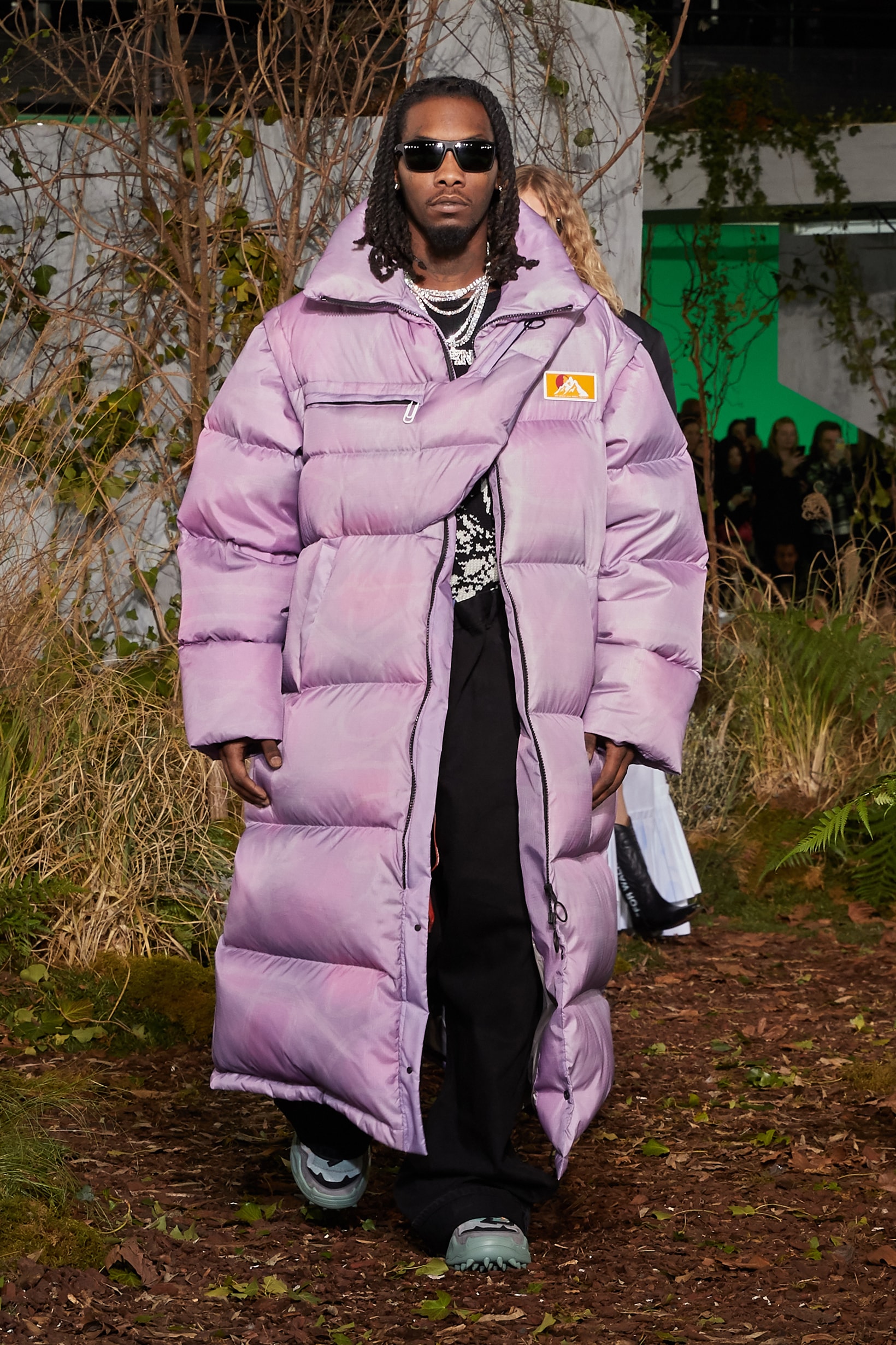 Off-White Virgil Abloh Fall Winter 2019 Paris Fashion Week Show Collection Backstage Offset Puffer Coat Purple