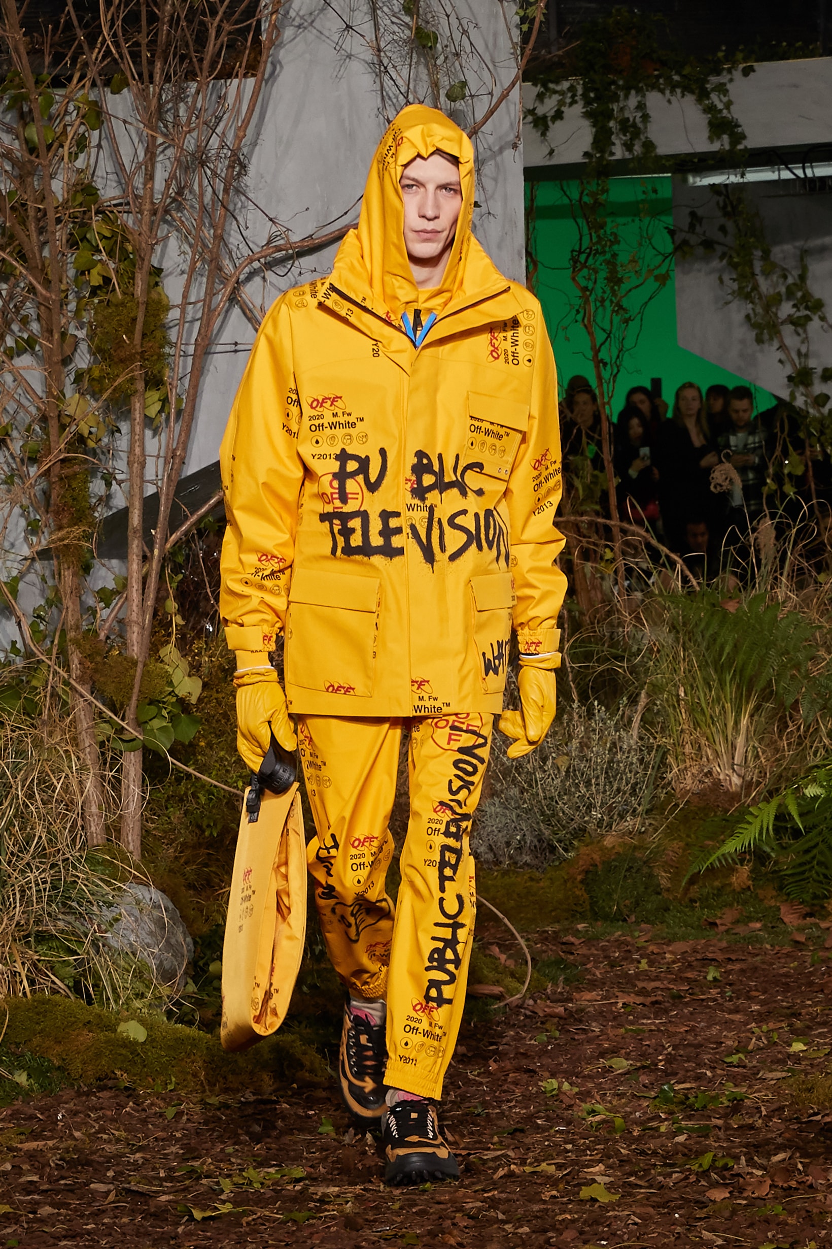 Off-White Virgil Abloh Fall Winter 2019 Paris Fashion Week Show Collection Backstage Hoodie Graphic Pants Yellow