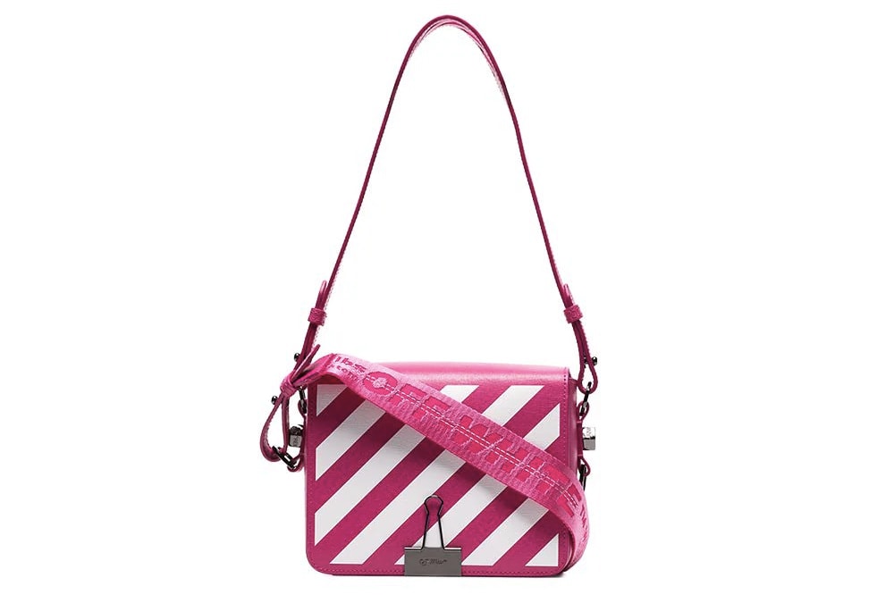 White™ Pink & White Diagonal Stripe Bag - AGNESE Straw Crystal Pom