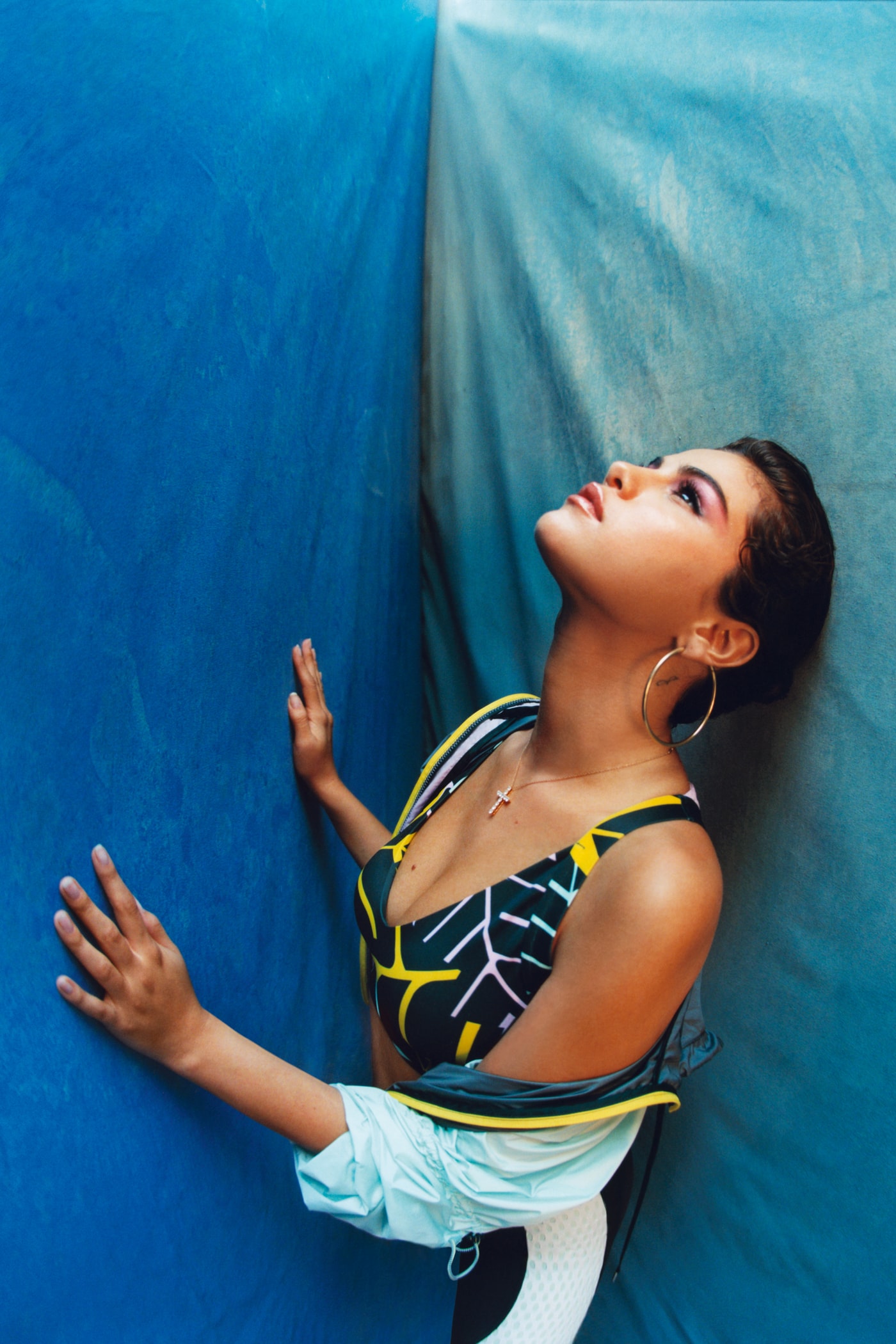 Selena Gomez PUMA DEFY TZ Campaign Jacket Blue Sports Bra Navy