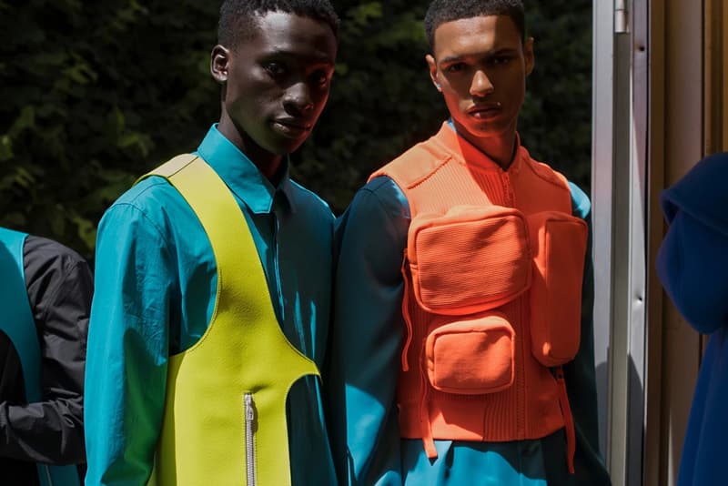 Louis Vuitton Men's Spring/Summer 2019 Show Paris Fashion Week Backstage Chest Rigs Neon Green Orange