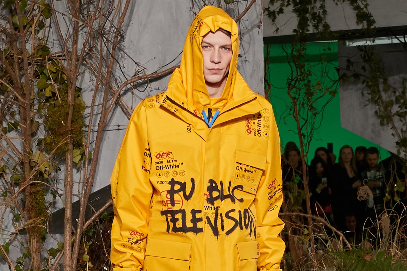 Off-White Virgil Abloh Fall Winter 2019 Paris Fashion Week Show Collection Graffiti Jacket Yellow