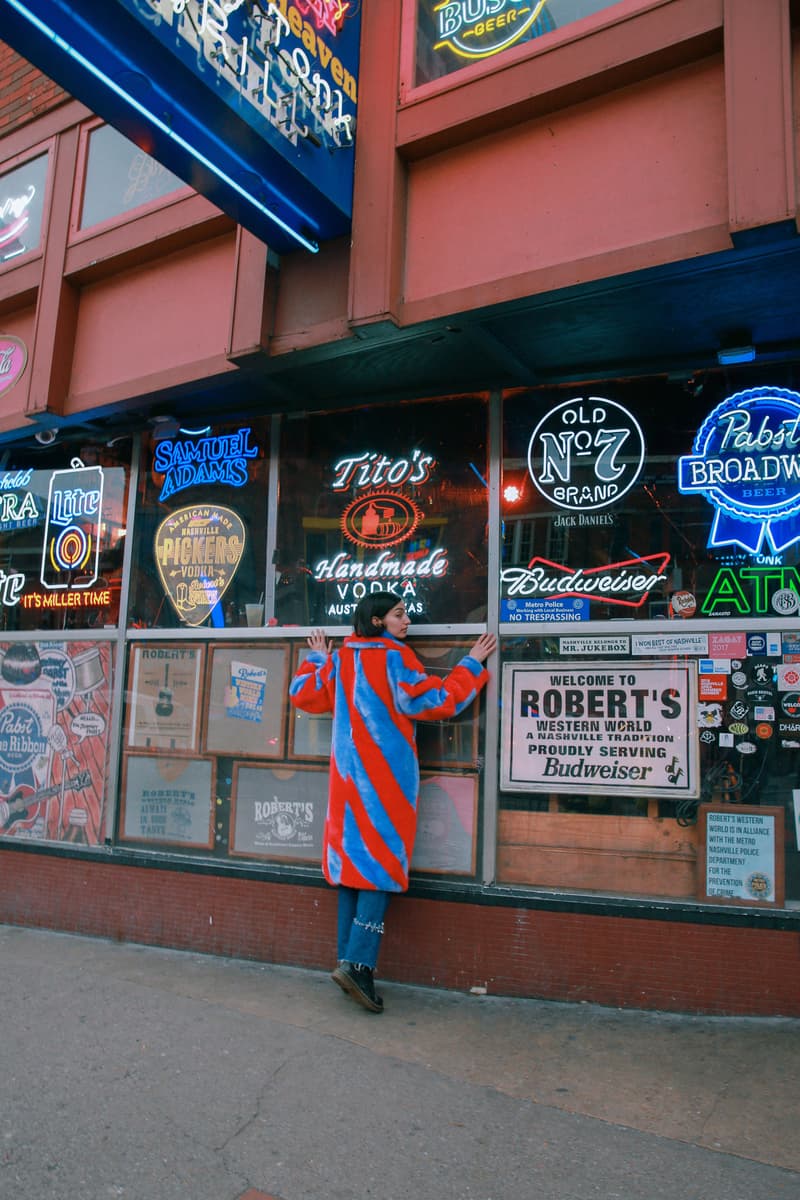 Biannual Fall Winter 2019 Lookbook Faux Fur Coat Red Blue