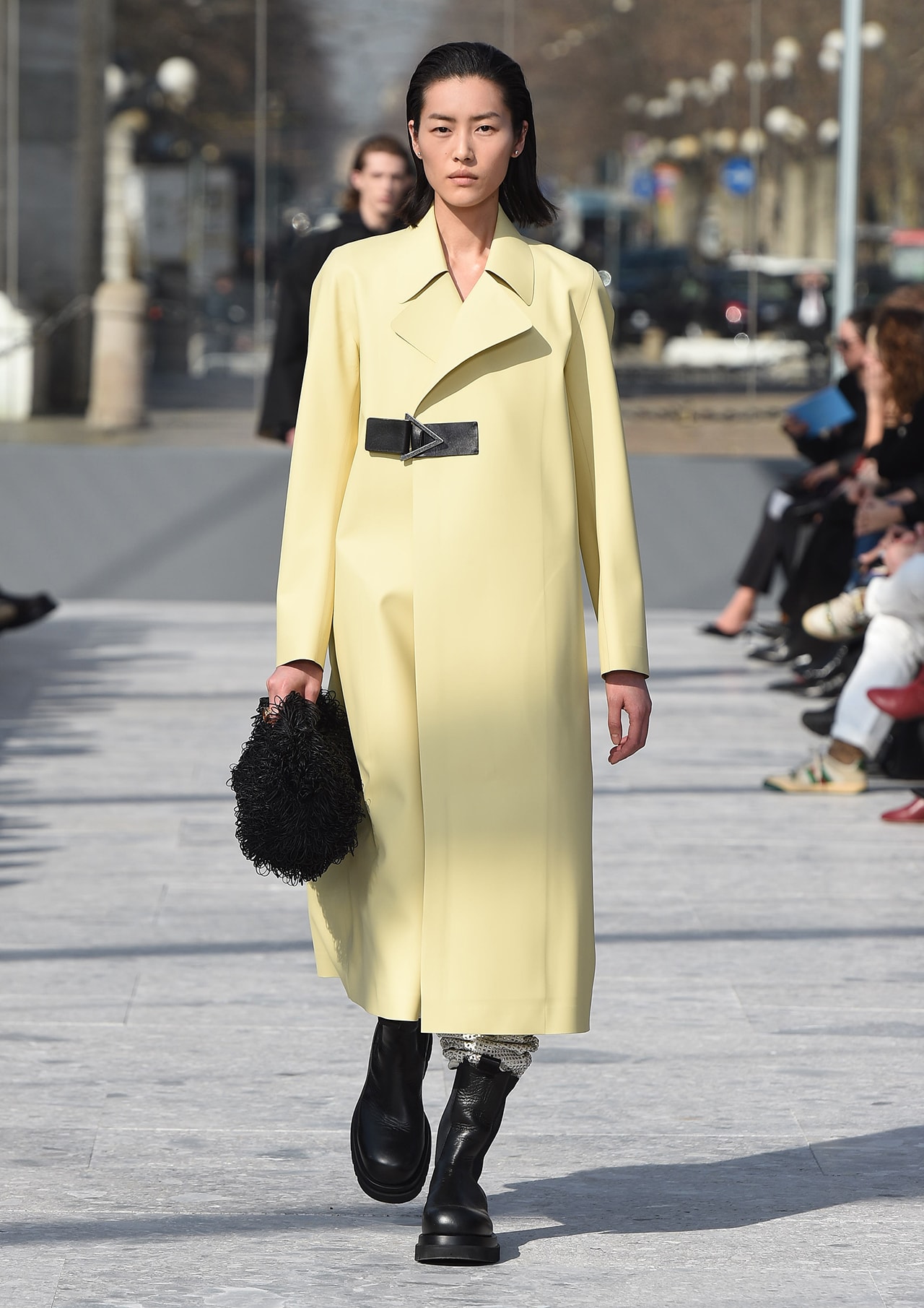 Bottega Veneta Milan Fashion Week Fall Winter 2019 FW19 Daniel Lee Debut Runway Show yellow pastel coat