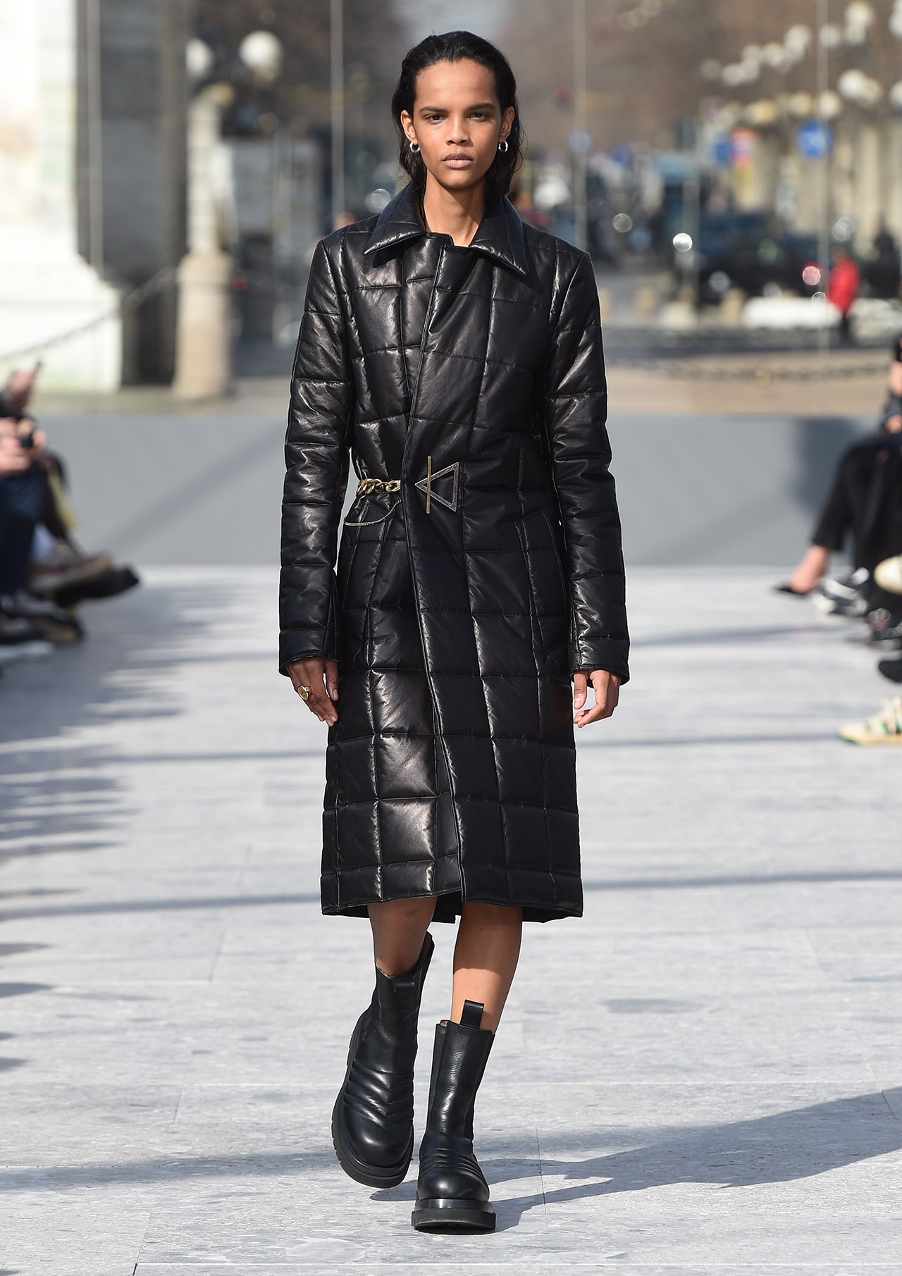 Bottega Veneta Milan Fashion Week Fall Winter 2019 FW19 Daniel Lee Debut Runway Show black leather coat boots