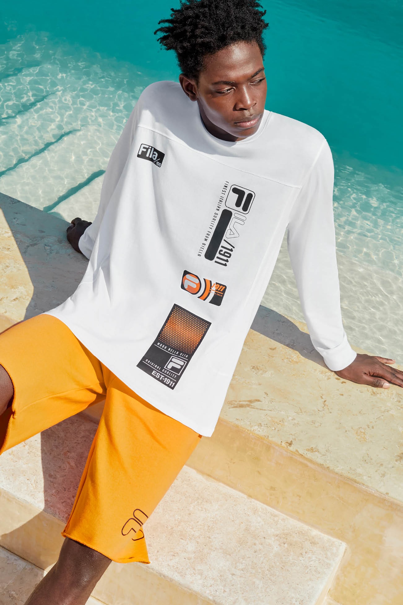 FILA Spring Summer 2019 Collection Lookbook Top White Shorts Yellow