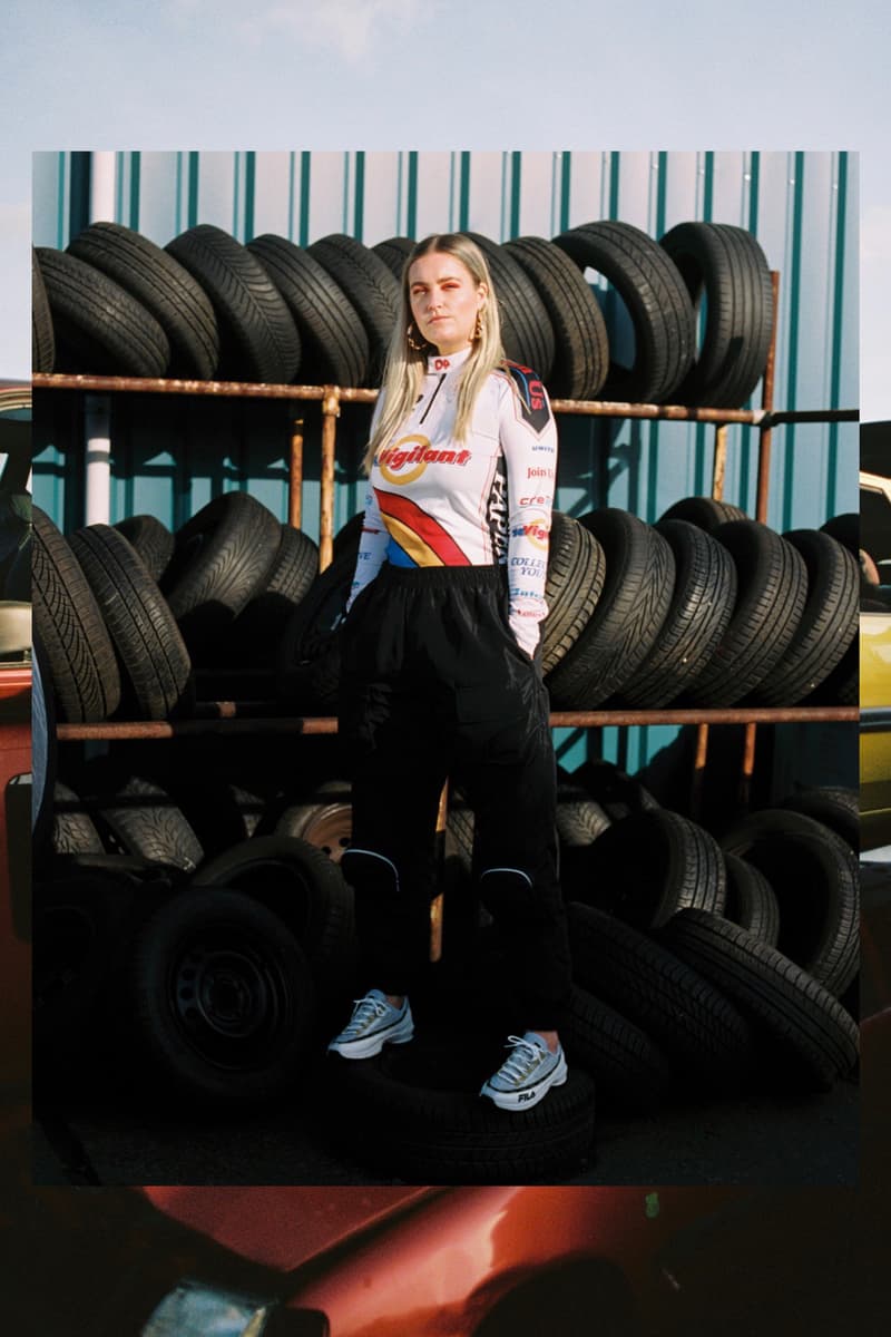 Girl on Kicks FILA DSTR97 Editorial Sneakers Top White Red Navy Pants Black