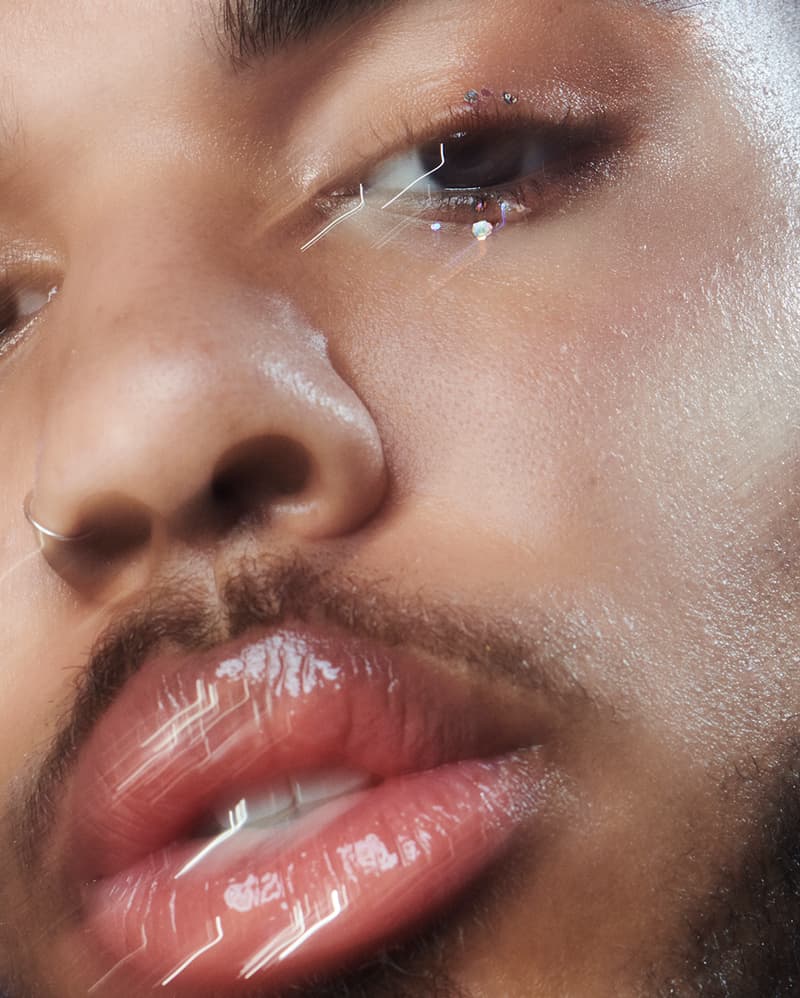 Glossier Play male model glitter Beauty Color Cosmetics Emily Weiss