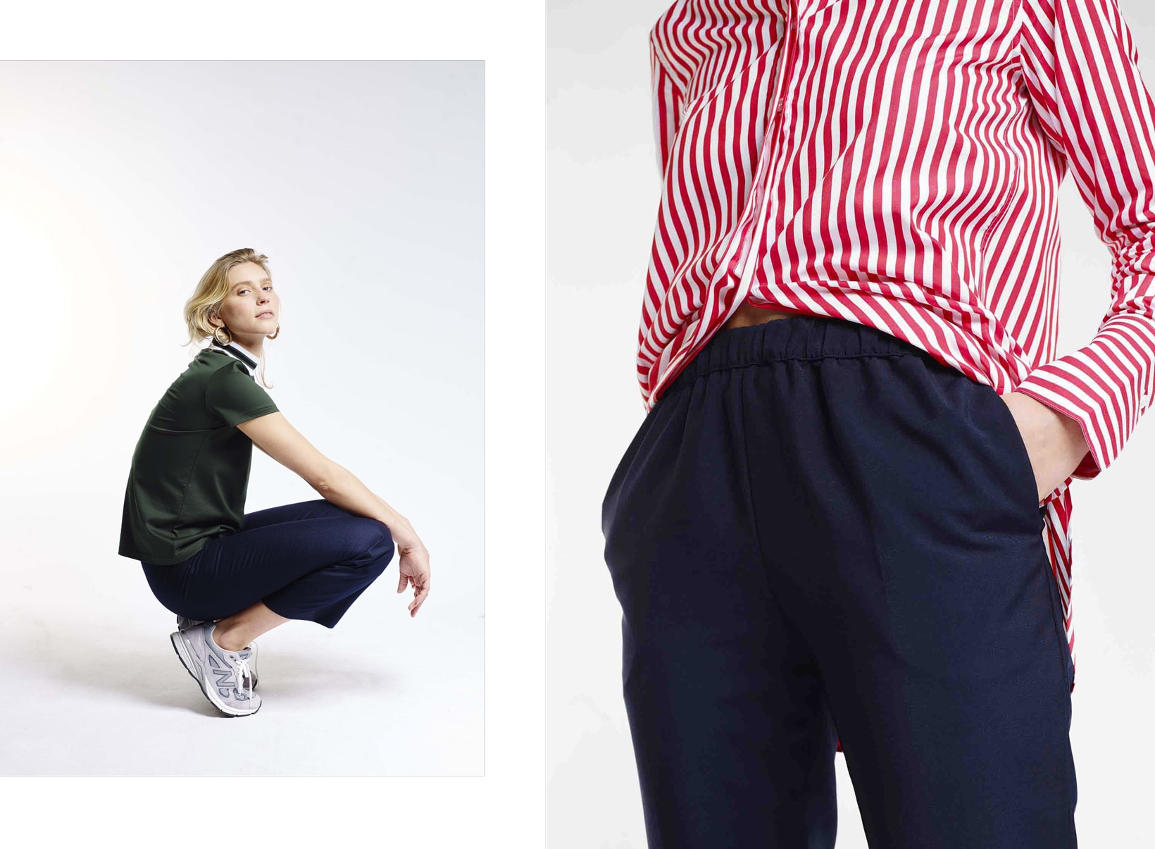 Harmony Paris A Daily Uniform Collection Lookbook Top Green Trousers Navy Shirt Red