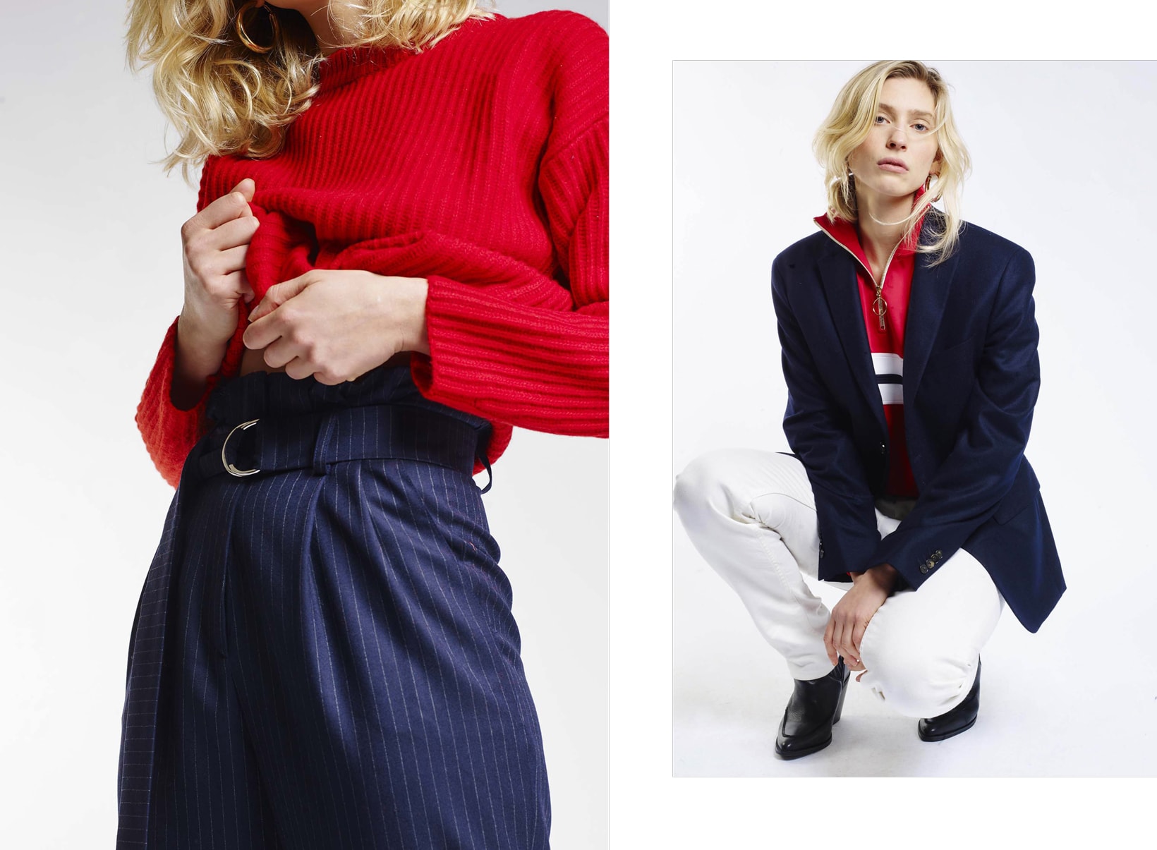Harmony Paris A Daily Uniform Collection Lookbook Jacket Navy Trousers White Blue Sweater Red