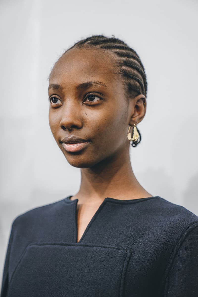 Jil Sander Fall Winter 2019 Runway Show Backstage Milan Fashion Week black model earrings