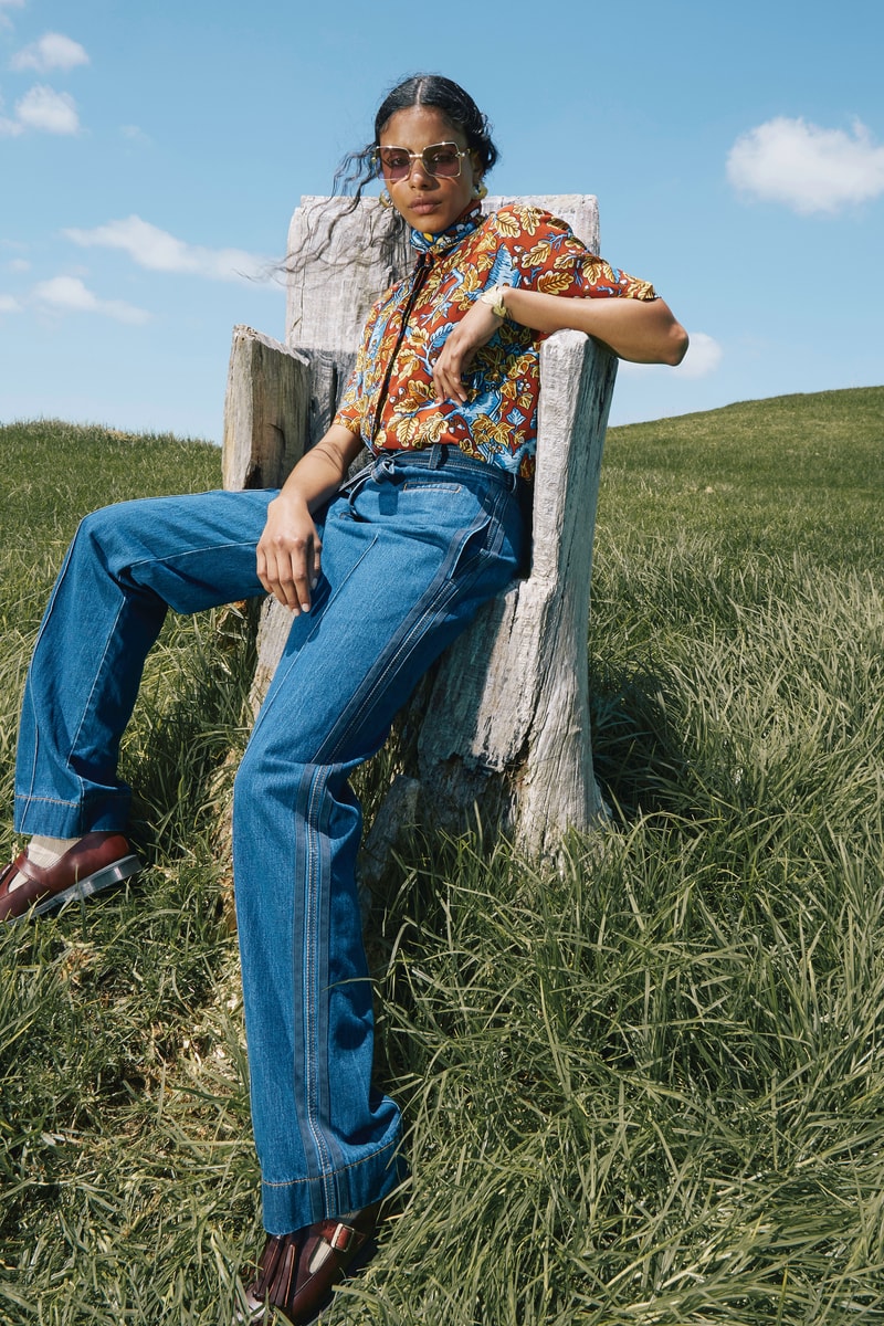 Karen Walker Fall Winter 2019 Lookbook Shirt Brown Pants Blue