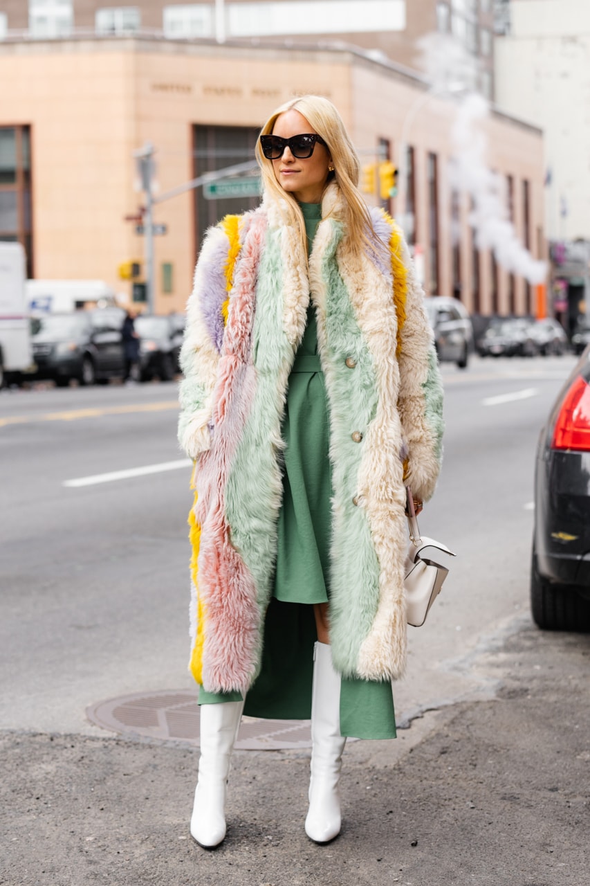 New York Fashion Week Fall Winter 2019 Street Style Snaps Coat Cream Pink Green