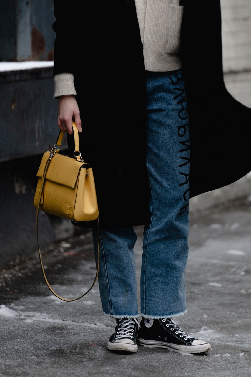 New York Fashion Week Fall Winter 2019 Street Style Snaps Bag Louis Vuitton Yellow Coat Sneakers Black
