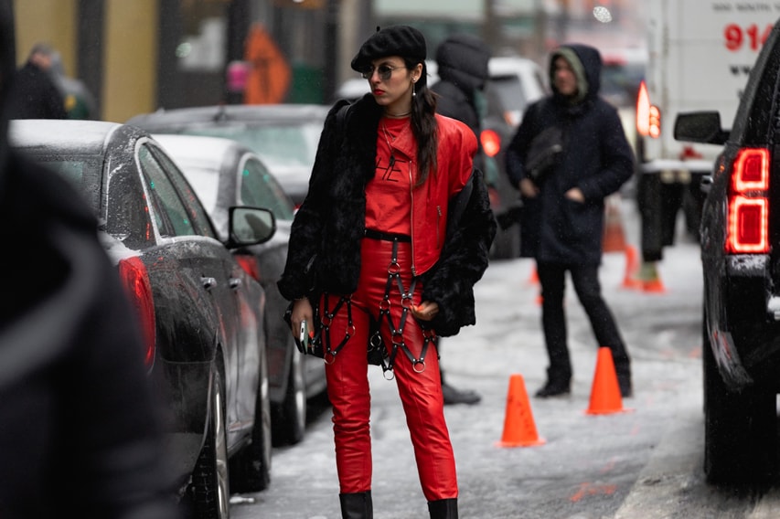 New York Fashion Week Fall Winter 2019 Street Style Snaps Coat Pants Red