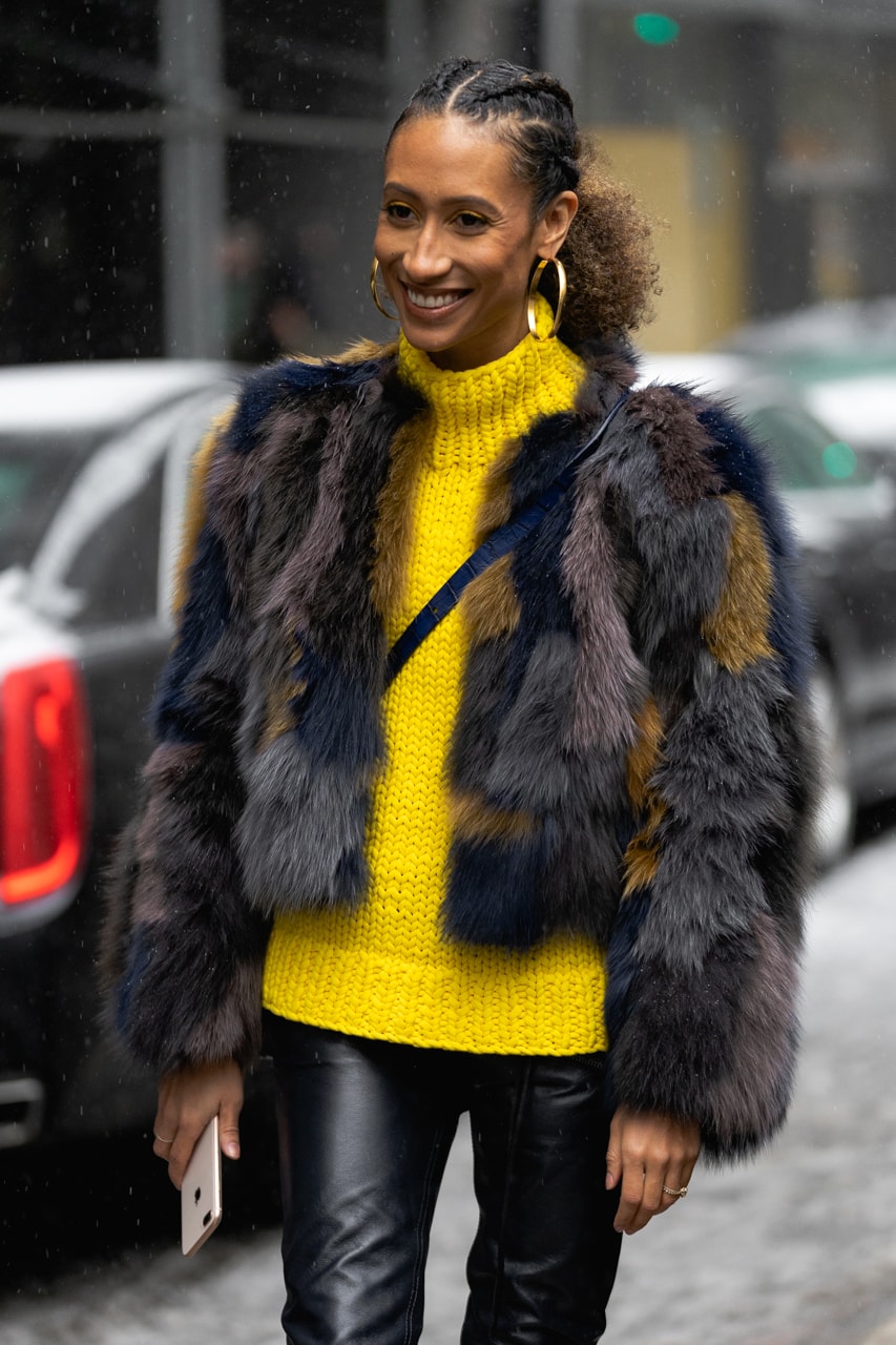 New York Fashion Week Fall Winter 2019 Street Style Snaps Elaine Welteroth Sweater Yellow Jacket Black Brown