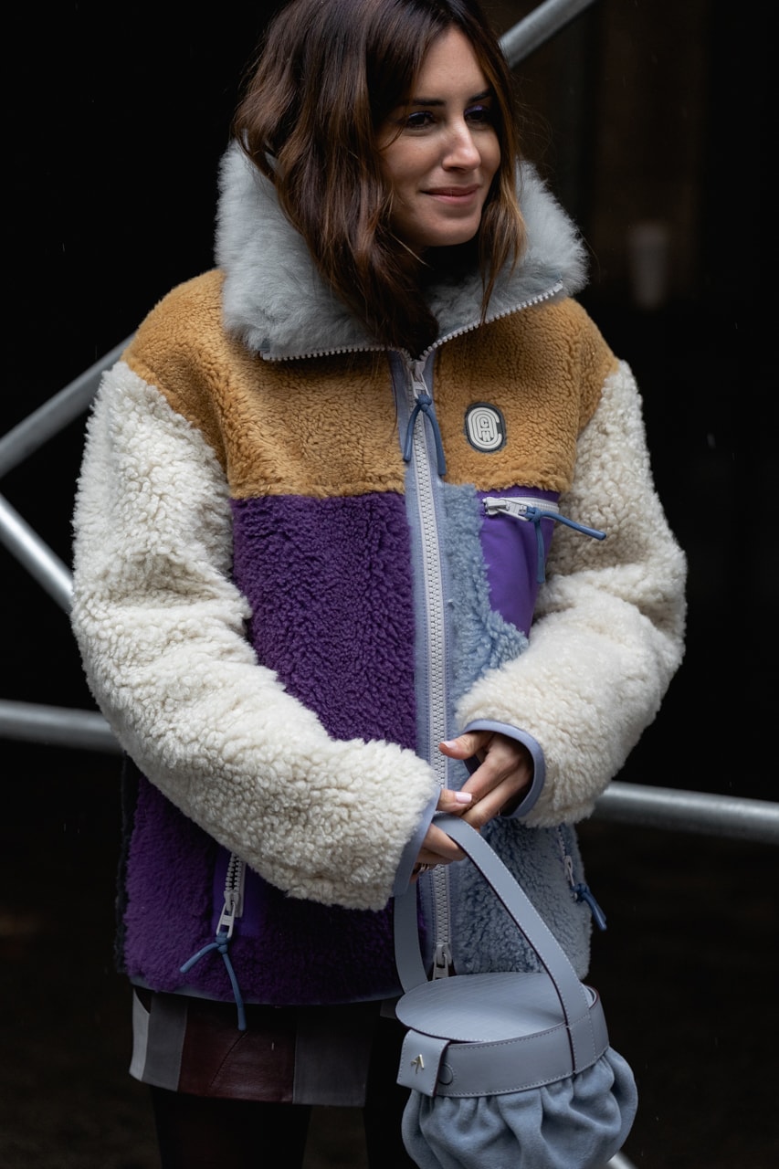 New York Fashion Week Fall Winter 2019 Street Style Snaps Teddy Jacket Cream Tan Purple