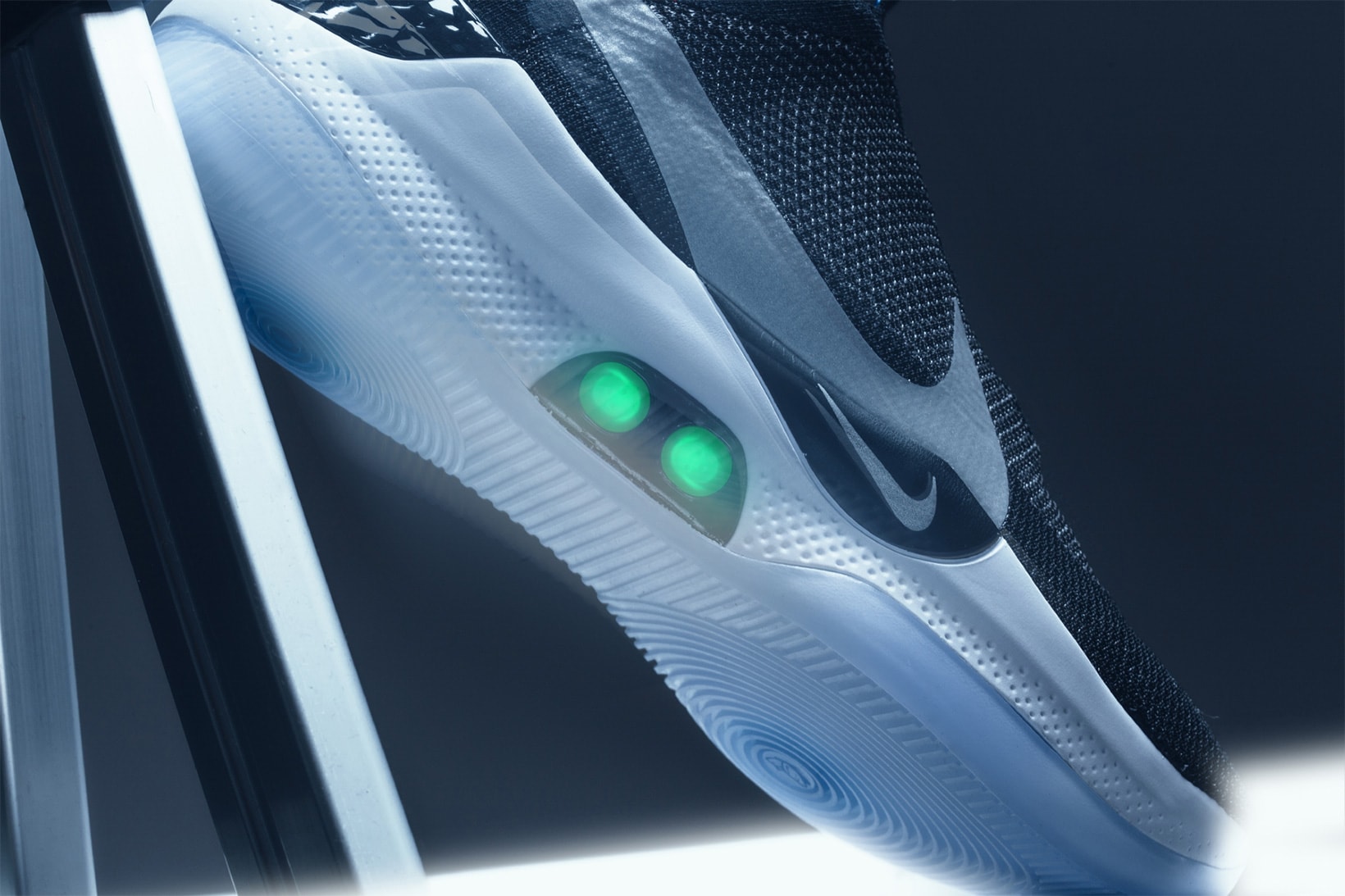nike self lacing adapt bb reflective silver photo blue basketball shoe sneaker technology