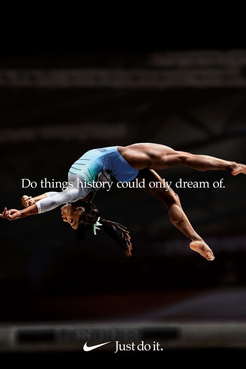 Nike Just Do It "Dream Crazier" Campaign Simone Biles Bodysuit Blue White
