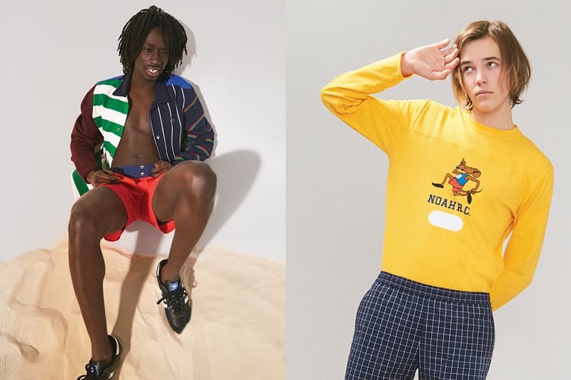 NOAH Spring Summer 2019 Lookbook Sweater Yellow Shorts Blue