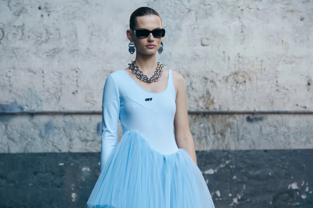 Off-White Virgil Abloh Spring Summer 2019 Paris Fashion Week Show Collection Tulle Bodysuit Blue