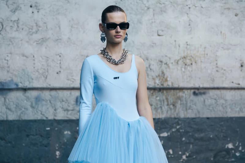 Off-White Virgil Abloh Spring Summer 2019 Paris Fashion Week Show Collection Tulle Bodysuit Blue