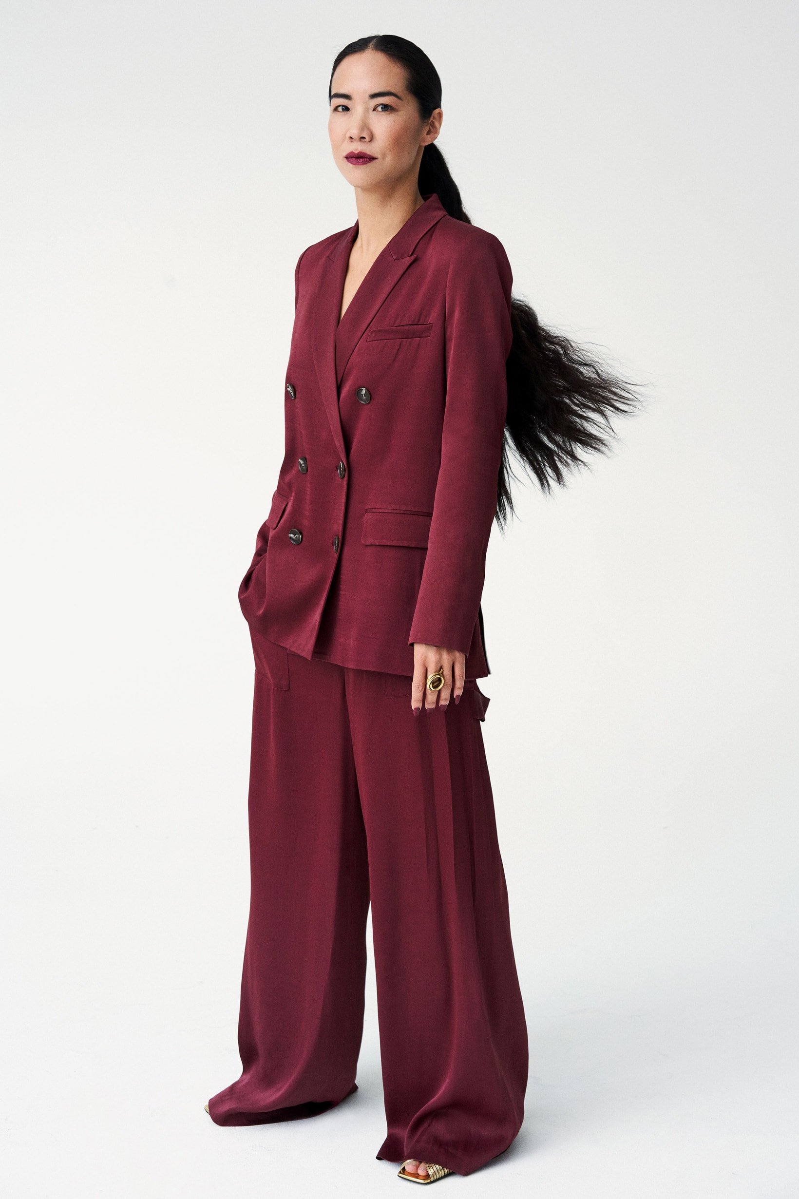 Opening Ceremony Fall Winter 2019 Lookbook Cynthia Leung Blazer Trousers Maroon